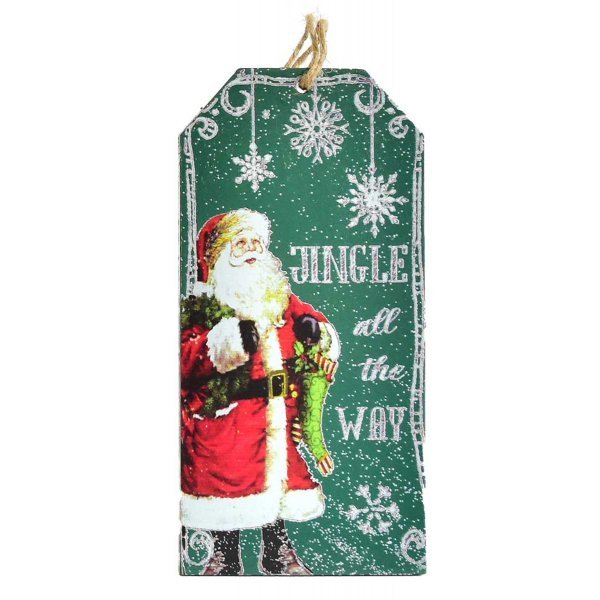 Χριστουγεννιάτικο Κρεμαστό Ταμπελάκι Πράσινο, με Άγιο Βασίλη (15cm)